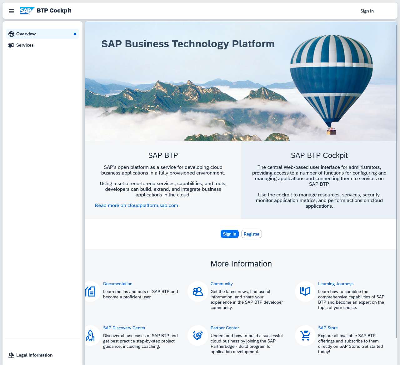 Overview – Home [Europe (Rot)] – SAP BTP Cockpit