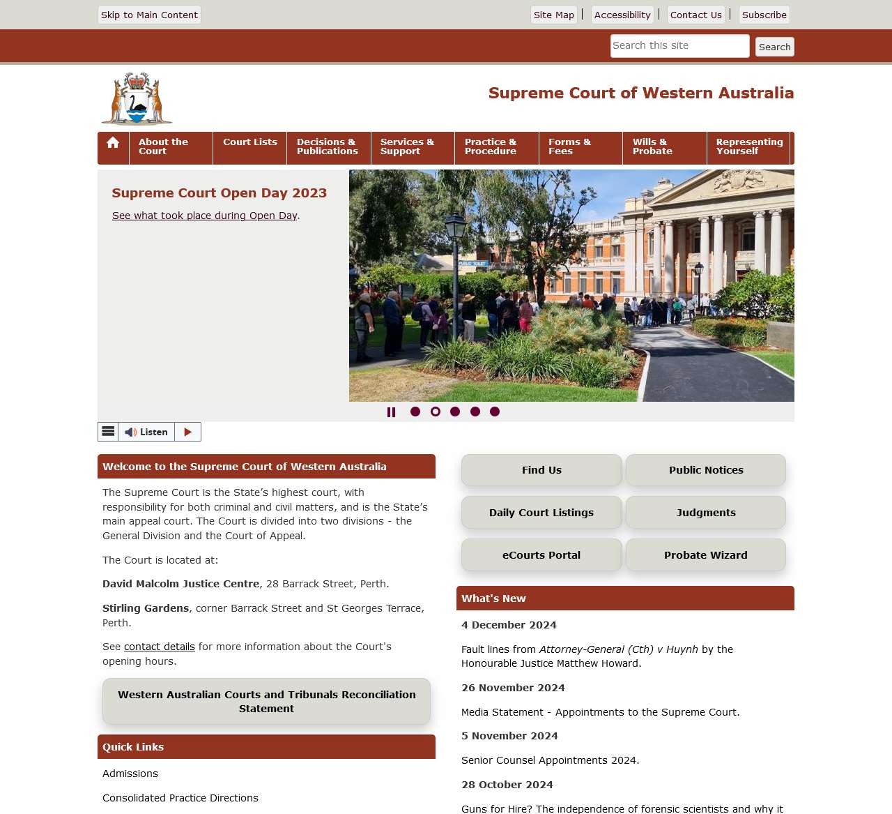 Government of Western Australia State Coat of Arms. Return to Supreme Court homepage