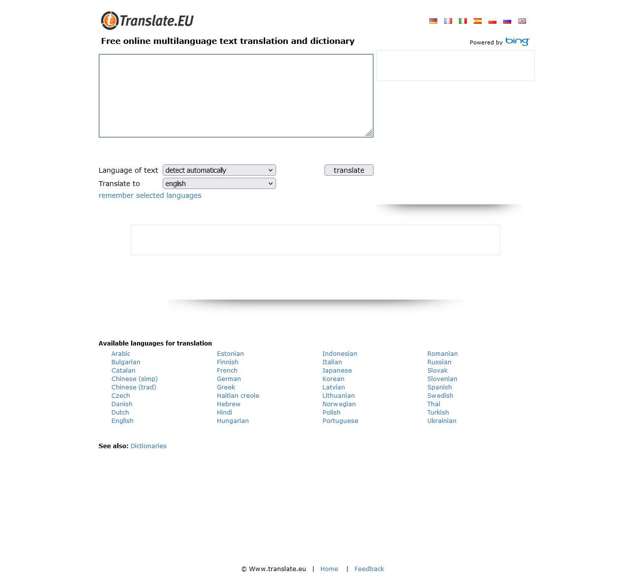 WWW.TRANSLATE.EU : Online 37 languages text translation and dictionary